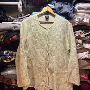 Eileen Fisher Linen Cotton Blend Yellow Seersucker Button Up Blouse Women’s XL